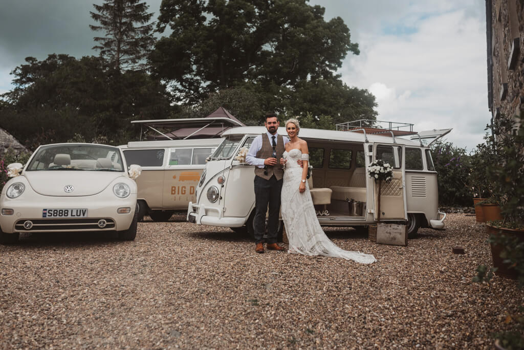 Bride & Groom in front of the Big Dub of Love VW Camper